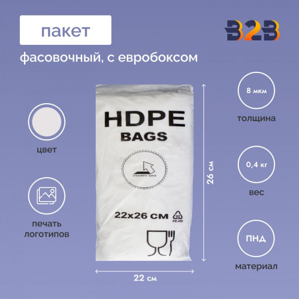 Фасовочные пакеты 22x26см, 8мкм, евробокс, А7 (700 шт.)